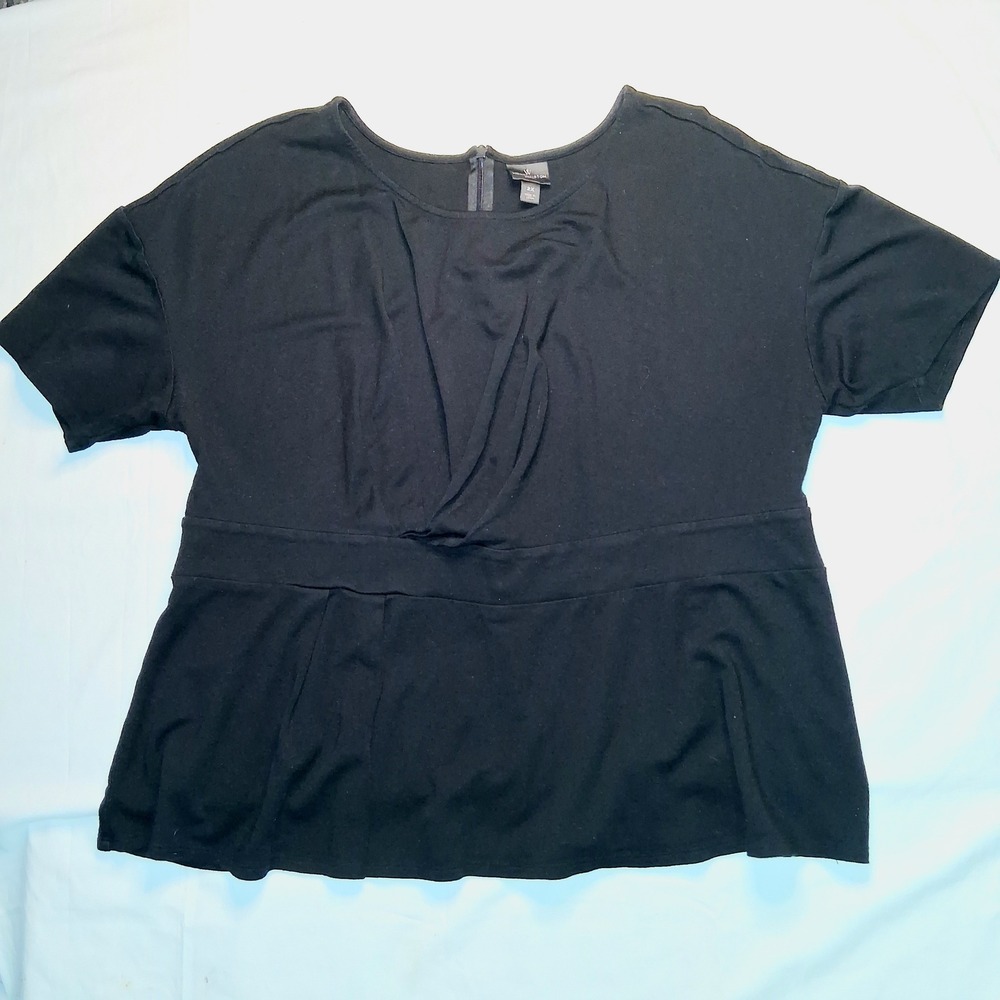 Worthington Woman 2X Black Peplum Top Short Sleeve Career Casual Blouse